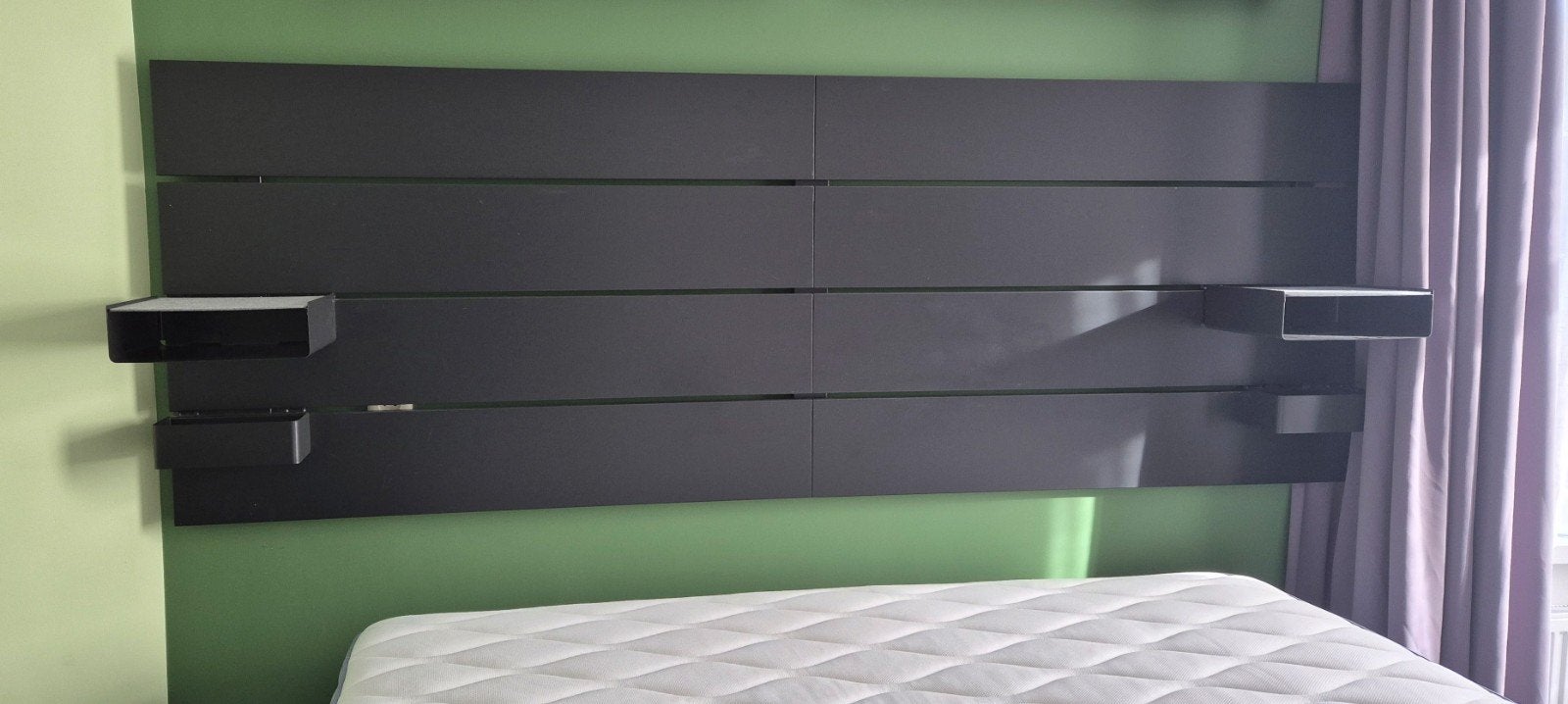 Zwart hoofdbord met geïntegreerde nachtkastjes, Huis en Inrichting, Ophalen, Zo goed als nieuw, Zwart, Hout