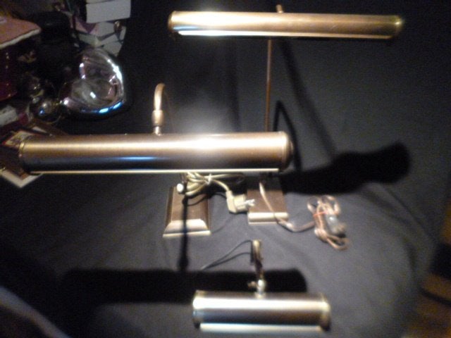 2 bronzen buis tafellampen + bronzen buis schilderij lampje, Ophalen of Verzenden, Gebruikt