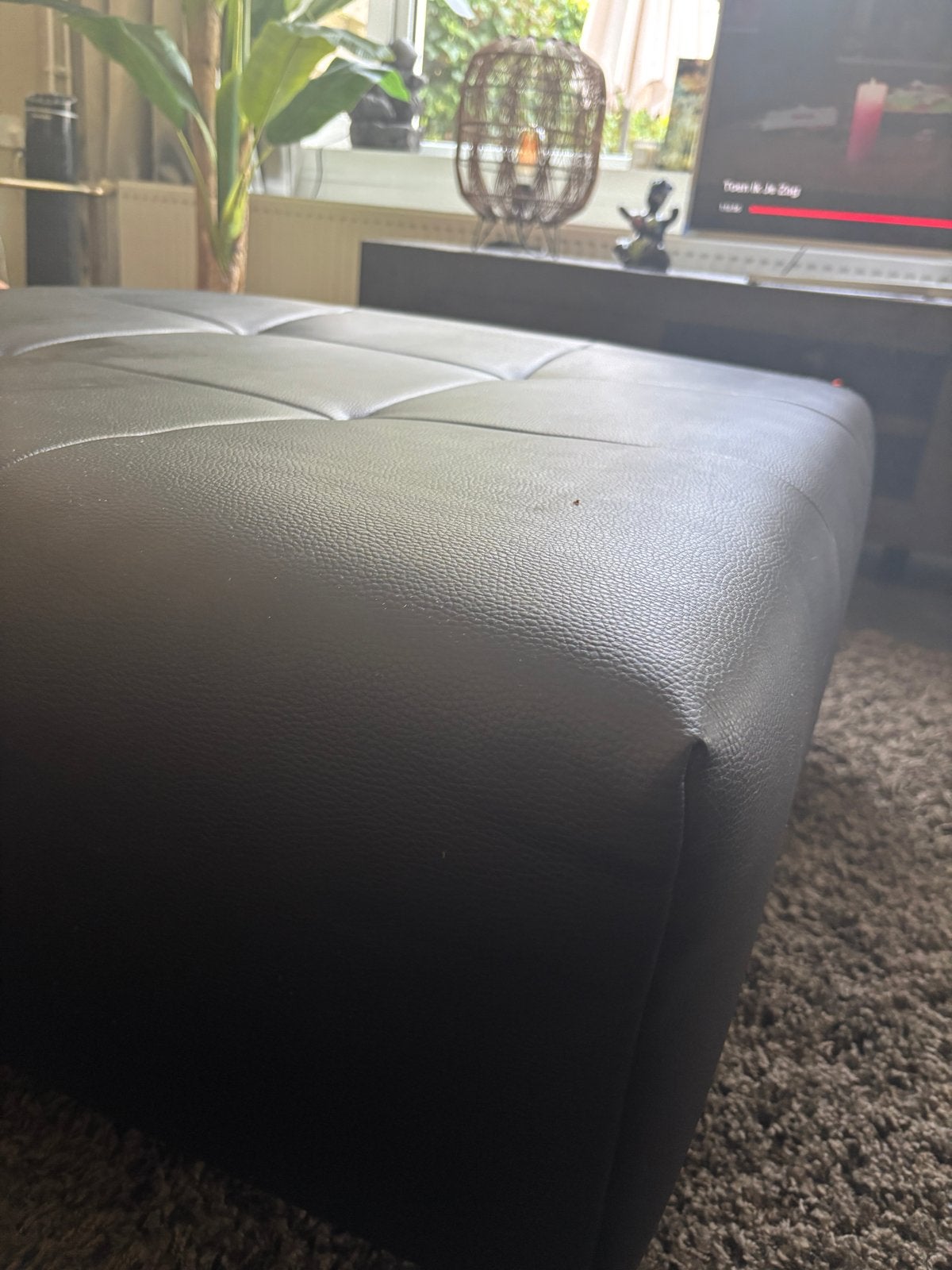 Gratis hocker 90x90 - Zwart kunstleer, Gebruikt, Vierkant, Leer, Ophalen of Verzenden