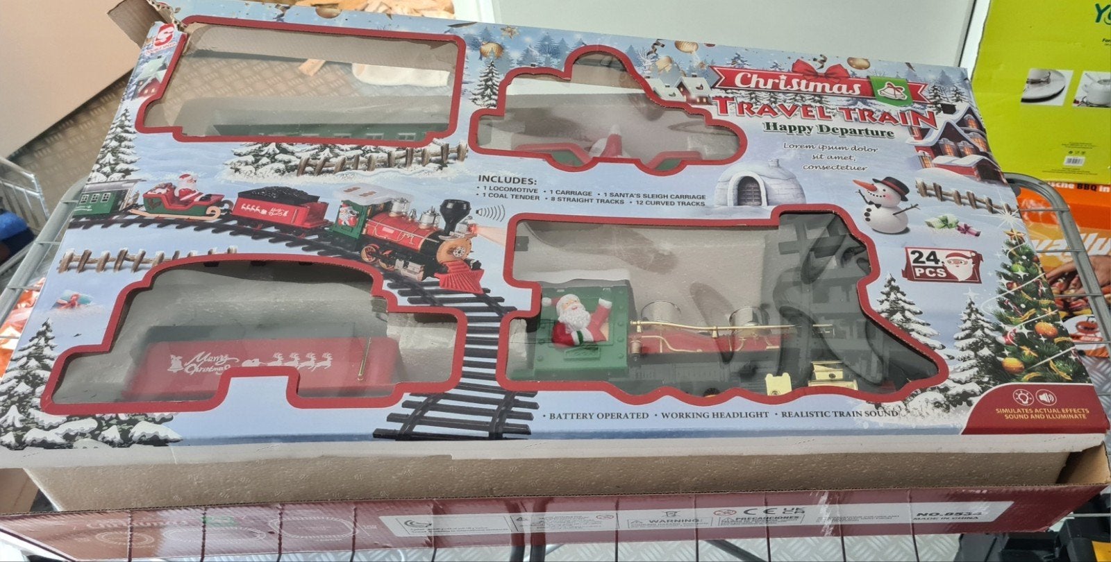 Kersttrein met rails en wagons - Kerstdorp decoratie, Ophalen