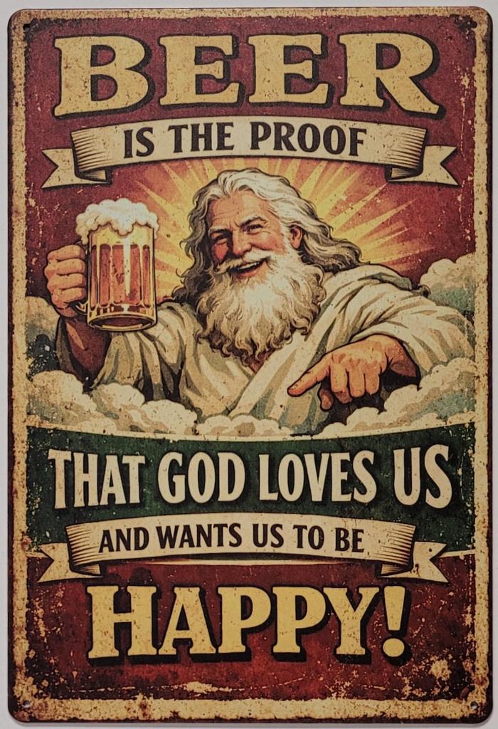Beer proof god loves us reclamebord van metaal wandbord deco, Info@deconoord.nl, Deco Noord, Nieuw, Ophalen of Verzenden