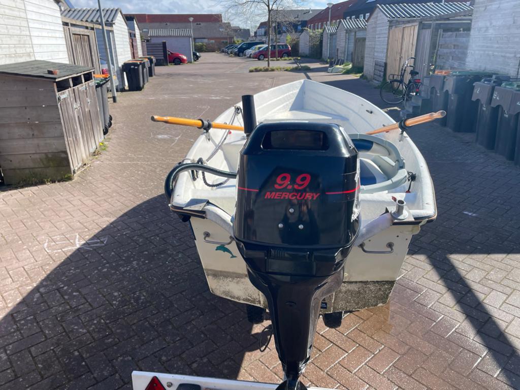 Complete vis/tour bootje met Mercury 9.9pk en trailer, Ophalen, Overige merken, Gebruikt, Tot 10 pk