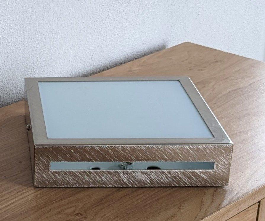 2x Stalen plafonnières / plafondlampen, Ophalen, Zo goed als nieuw, Glas, Strak Modern