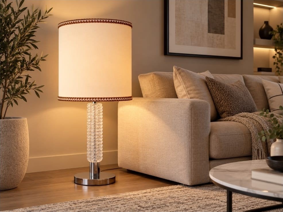 Richard Essig Kamerlamp met glazen voet ., Beige, Overige merken, Met kap, Glas