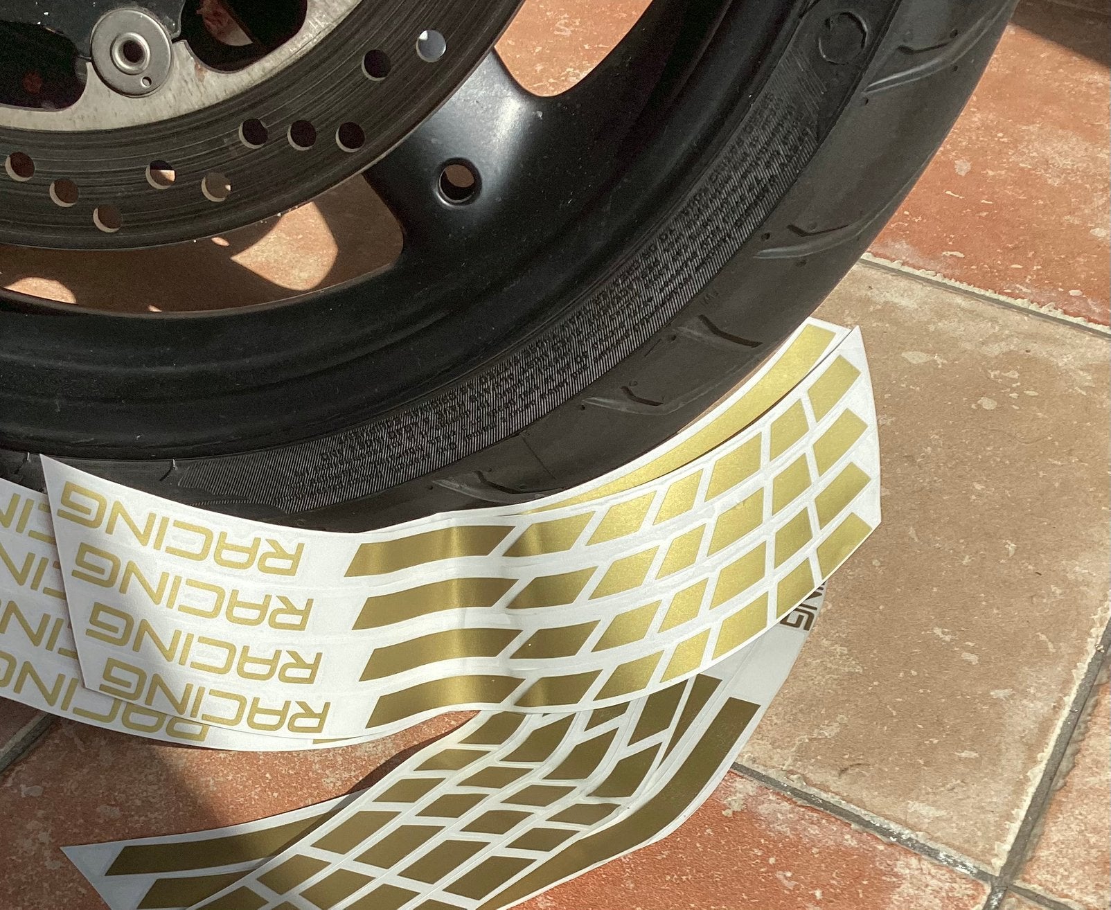 Motorfiets velg striping goudkleurig, Motoren, Ophalen of Verzenden