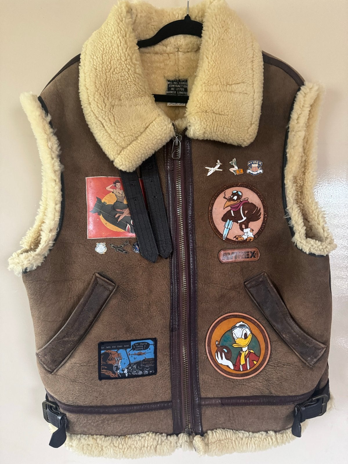 Avirex B3 Shearling bodywarmer/gilet/vest vintage., Kleding | Heren, Ophalen of Verzenden, Gedragen, Maat 48/50 (M), Bruin