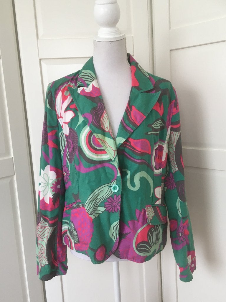 Dept groen katoenen bloemen colbert blazer jasje, maat M, Kleding | Dames, Maat 38/40 (M), Ophalen of Verzenden, Jasje, Gedragen