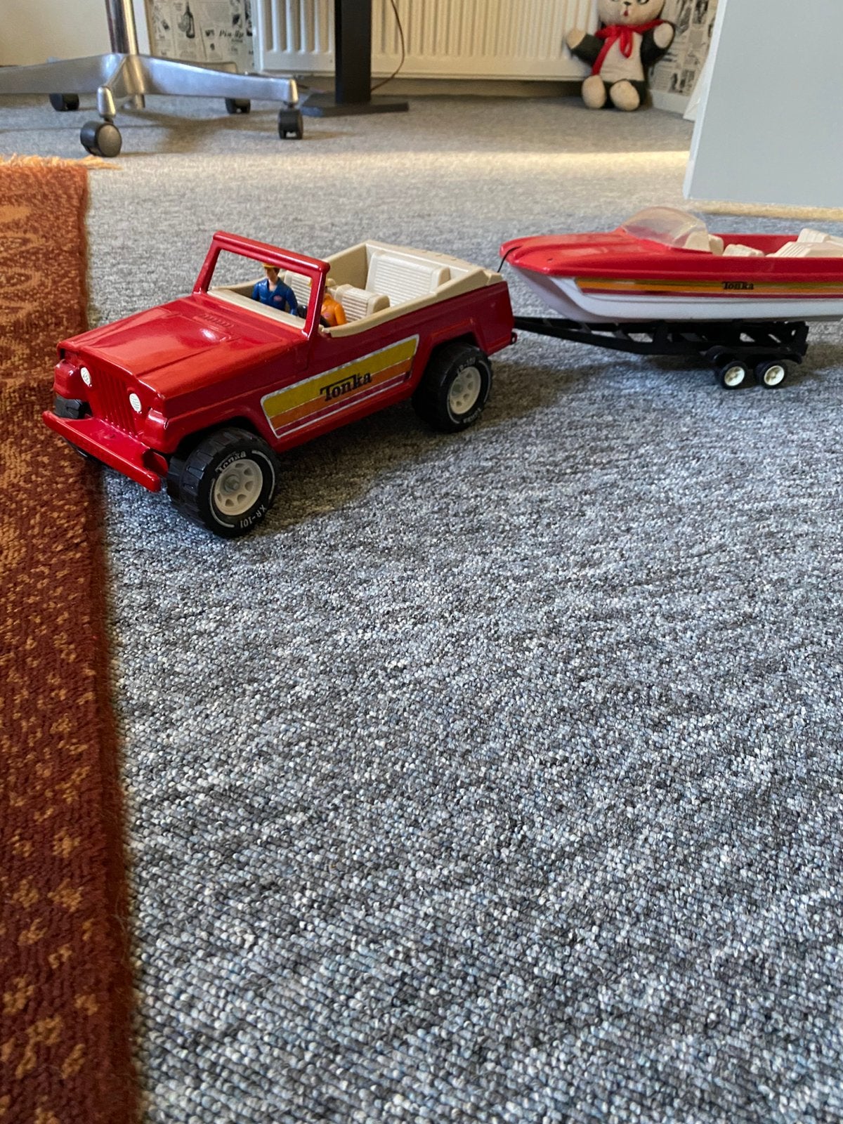 Tonka Jeepster met boattrailer, Antiek en Kunst, Ophalen of Verzenden
