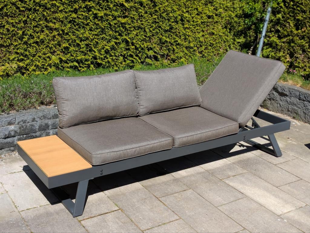 Verstelbare tuinbank/ligbed met kussens, Ophalen, Zo goed als nieuw, Aluminium, Verstelbaar