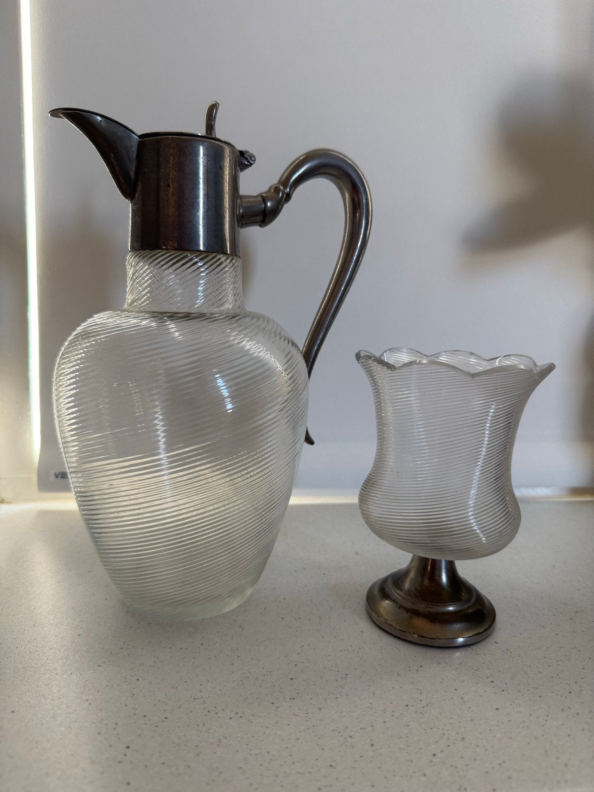 Antieke glazen karaf en een lepelvaasje, Antiek en Kunst, Antiek | Glas en Kristal, Ophalen