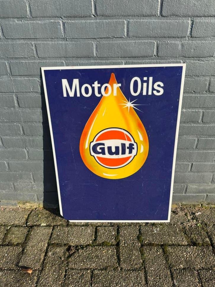 Gulf Motor olie recclame lichtbak plaat, Verzamelen, Ophalen, Gebruikt, ., Lichtbak of (neon) lamp