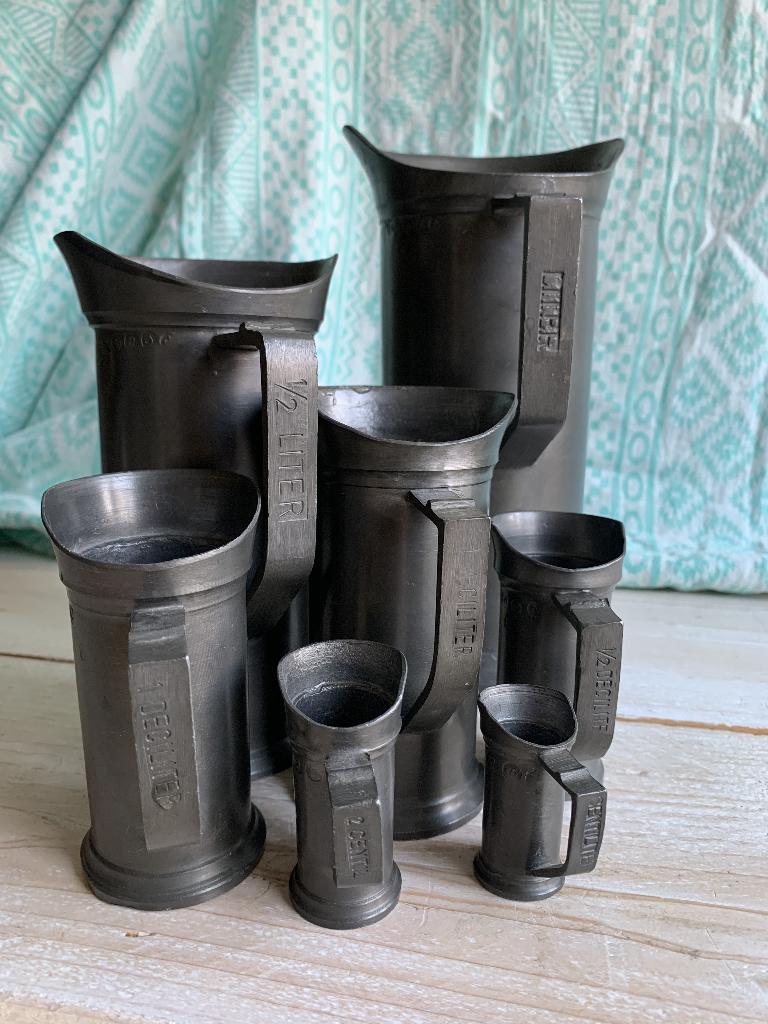 antiek tinnen maatbeker set metriek stelsel, Antiek en Kunst, Ophalen of Verzenden