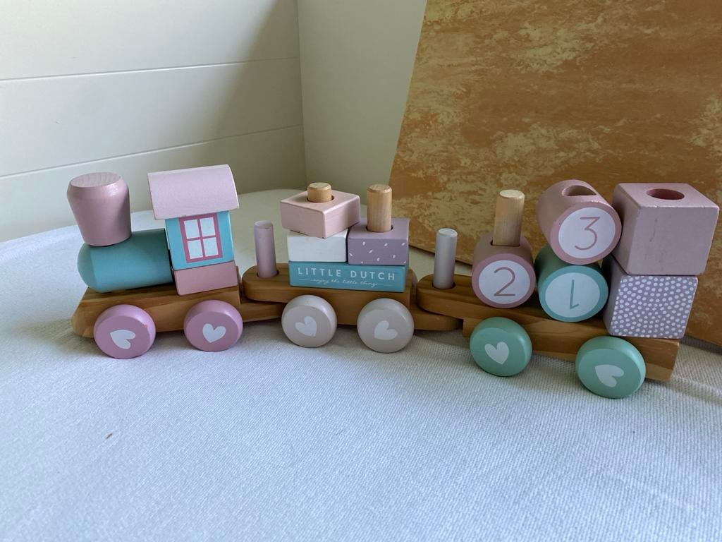 Little Dutch Houten Stapeltrein Roze/Mint, Kinderen en Baby's, Speelgoed | Houten speelgoed, Ophalen of Verzenden, Zo goed als nieuw