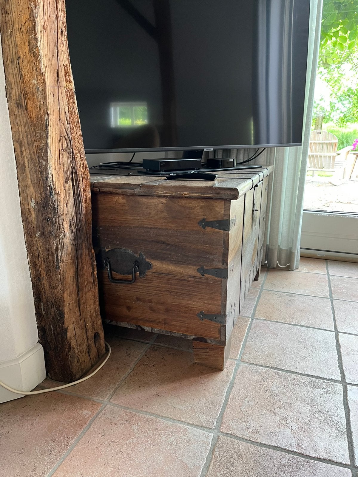 Opbergkist teak TV meubel, Ophalen, Gebruikt, Teakhout, 50 tot 100 cm