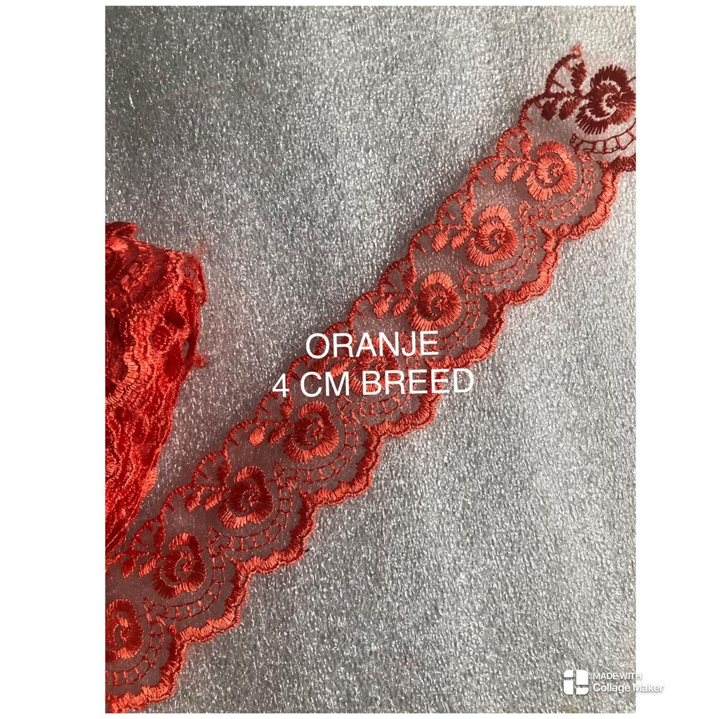 Broderie - 4 cm breed - licht oranje - 1.25 € per meter, Ophalen of Verzenden, Zo goed als nieuw, Kant