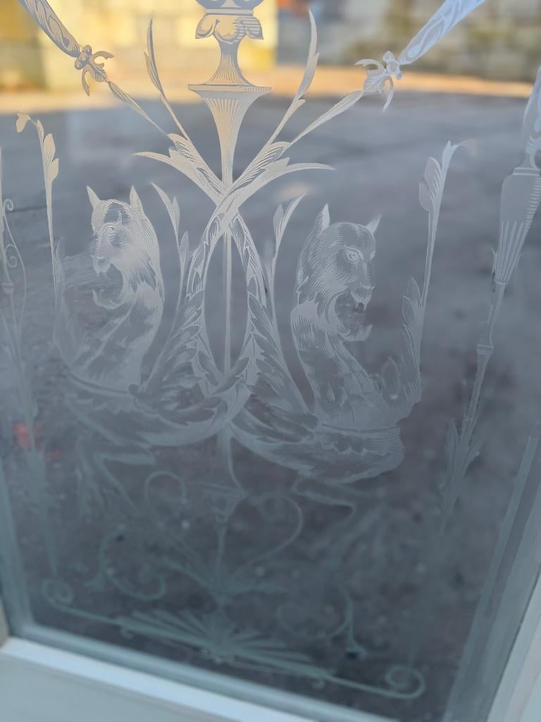 Deur met geëtst glas 212x96cm., Ophalen of Verzenden