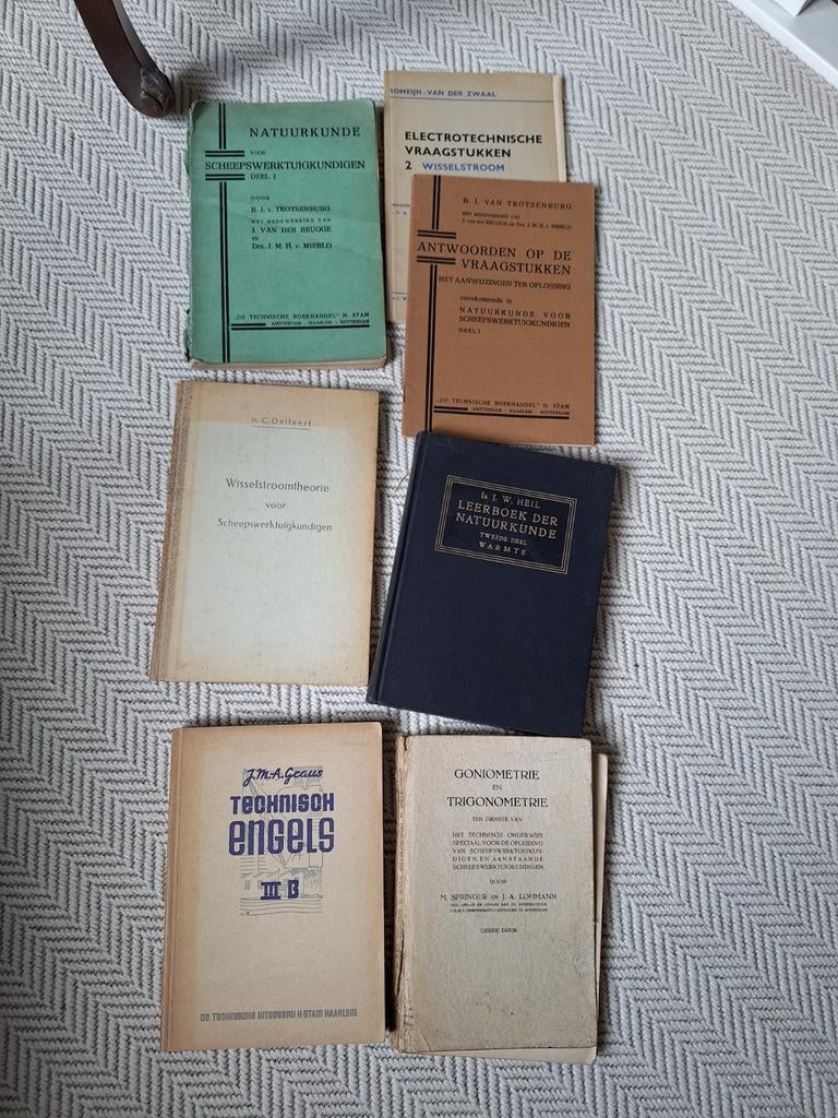 Oude technische natuurkunde en scheepvaart boeken, Antiek en Kunst, Ophalen of Verzenden