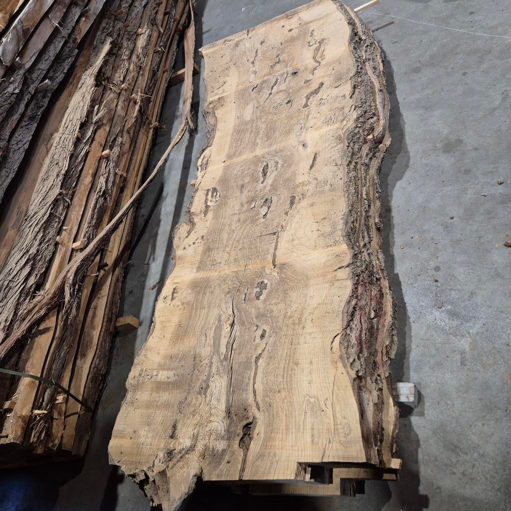 3 Esdoorn Boomstam Tafelbladen - Uniek!, Doe-het-zelf en Verbouw, Hout en Planken, Ophalen, Gebruikt, 200 tot 250 cm, Plank