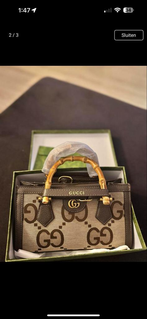 Gucci Handtas met Bamboe Handvat - Nieuwstaat, Ophalen of Verzenden, Zo goed als nieuw, Bruin, Handtas