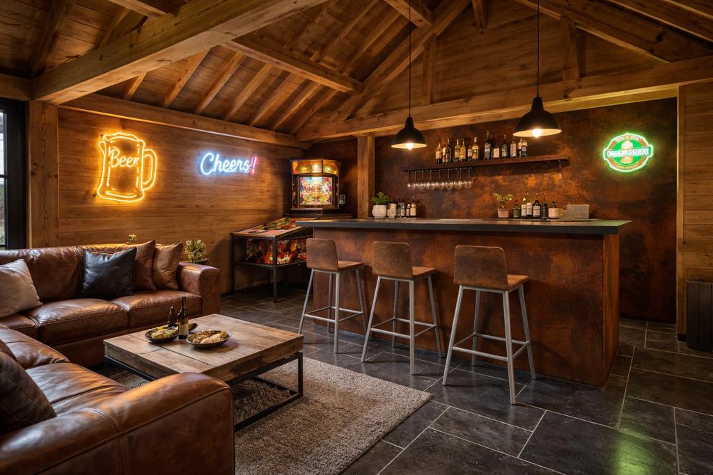 Cortenstaal tuinbar mancave, Ophalen, Zo goed als nieuw, Zonder ramen