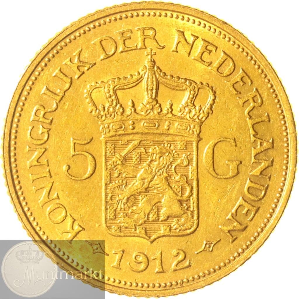 Nederland - 5 gulden / gouden vijfje 1912 Wilhelmina #4, Postzegels en Munten, Munten | Nederland, 5 gulden, Koningin Wilhelmina