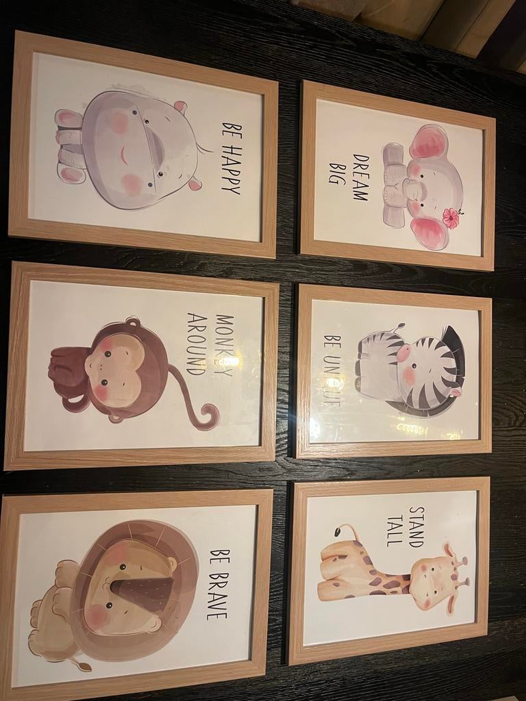 Set van 6 Schilderijen voor Kinderkamer - 15x30cm, Ophalen of Verzenden, Nieuw, Wanddecoratie