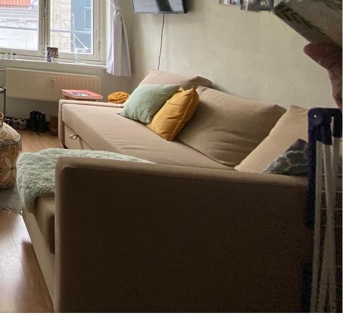 Hoekslaapbank met opberger (beige) - IKEA, Huis en Inrichting, Ophalen, Overige materialen, Gebruikt, Hoekbank