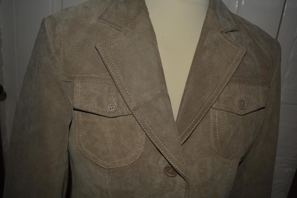 Gina Mariolano, mooi suede leren jasje, mt 46, Bruin, Maat 46/48 (XL) of groter, Ophalen of Verzenden, Zo goed als nieuw