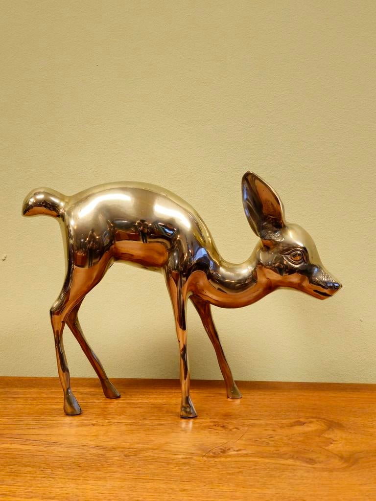 Groot Vintage Messing Beeld Bambi Hert, Verzamelen, Dierenverzamelingen, Gebruikt, Beeldje of Figuurtje, Ophalen of Verzenden