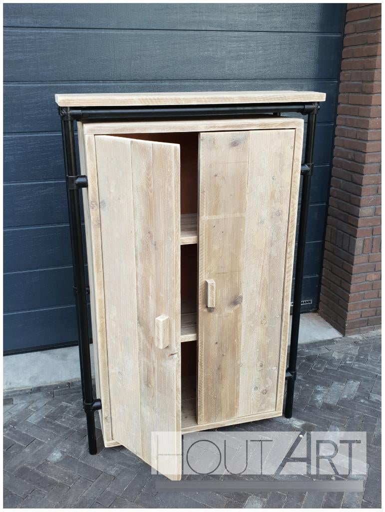 Hoge kast steigerbuis met steigerhout!, Ophalen of Verzenden