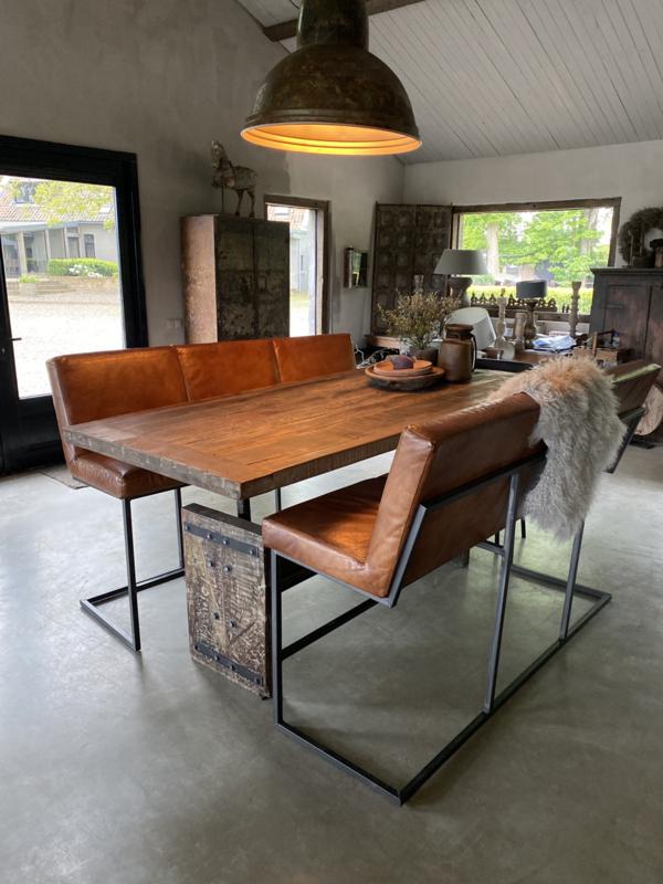 Verstelbare eettafel bartafel werkblad werkbank industrieel, Huis en Inrichting, Teakhout, Landelijk industrieel vintage, Vijf personen of meer