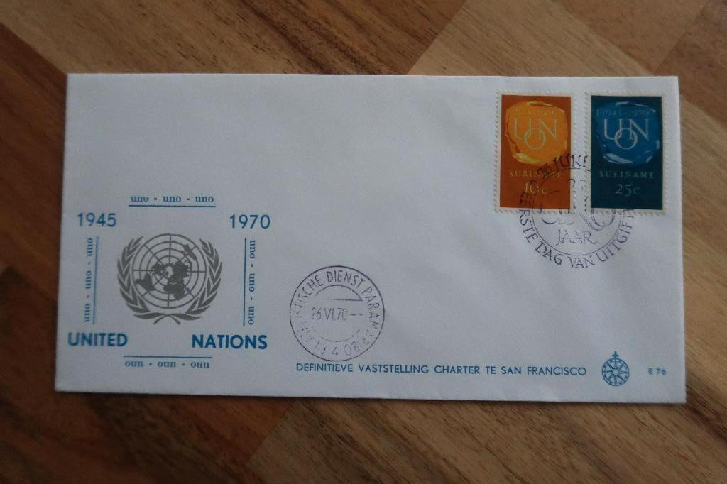 Suriname FDC E 76 United Nations Windroos, Postzegels en Munten, Postzegels | Eerstedagenveloppen, Ophalen of Verzenden, Onbeschreven