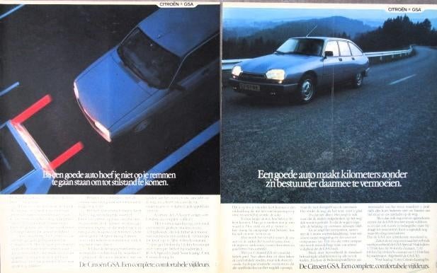 4 vintage advertenties reclames Citroen GSA 1981 GS auto, Ophalen of Verzenden, Gebruikt, Auto's
