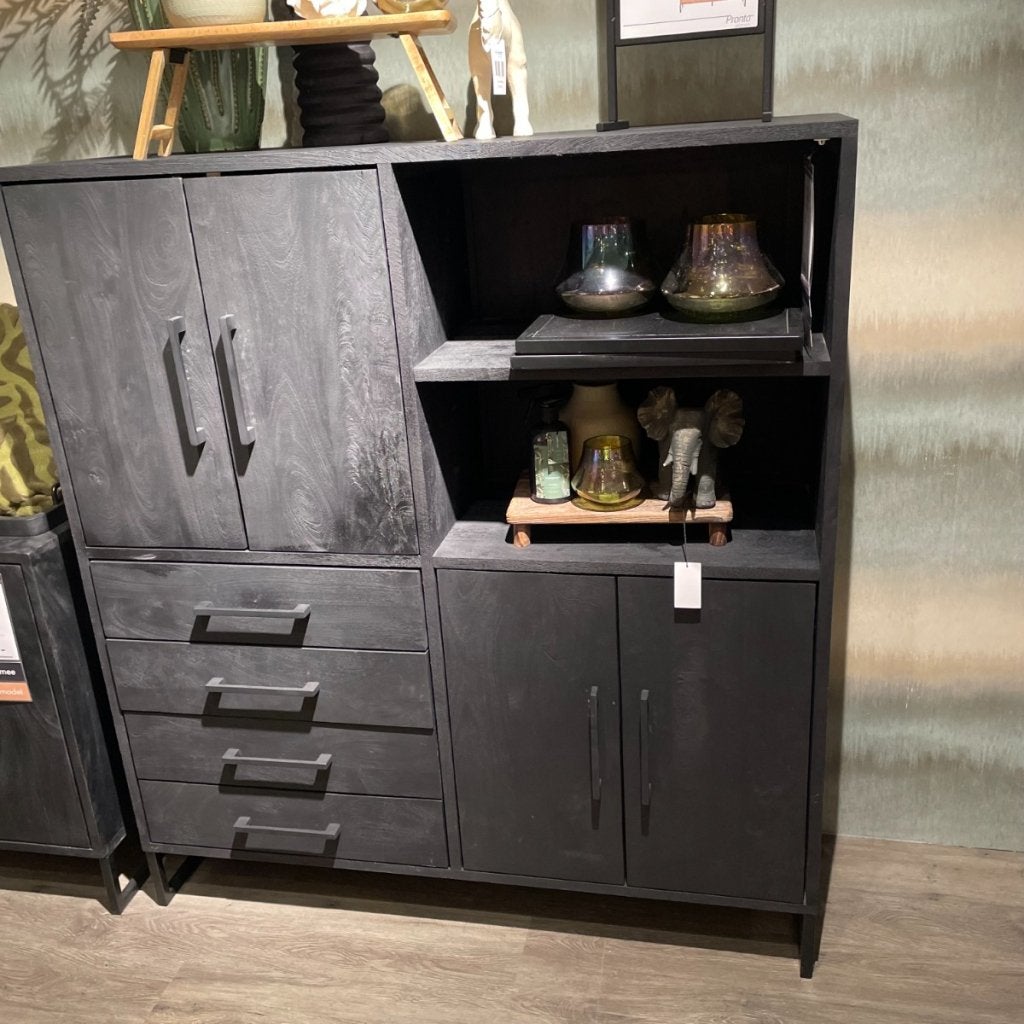 Piastra Opbergkast Mango Deep Black 126cm - Pronto Wonen, Niet ingevuld, Niet ingevuld, Niet ingevuld