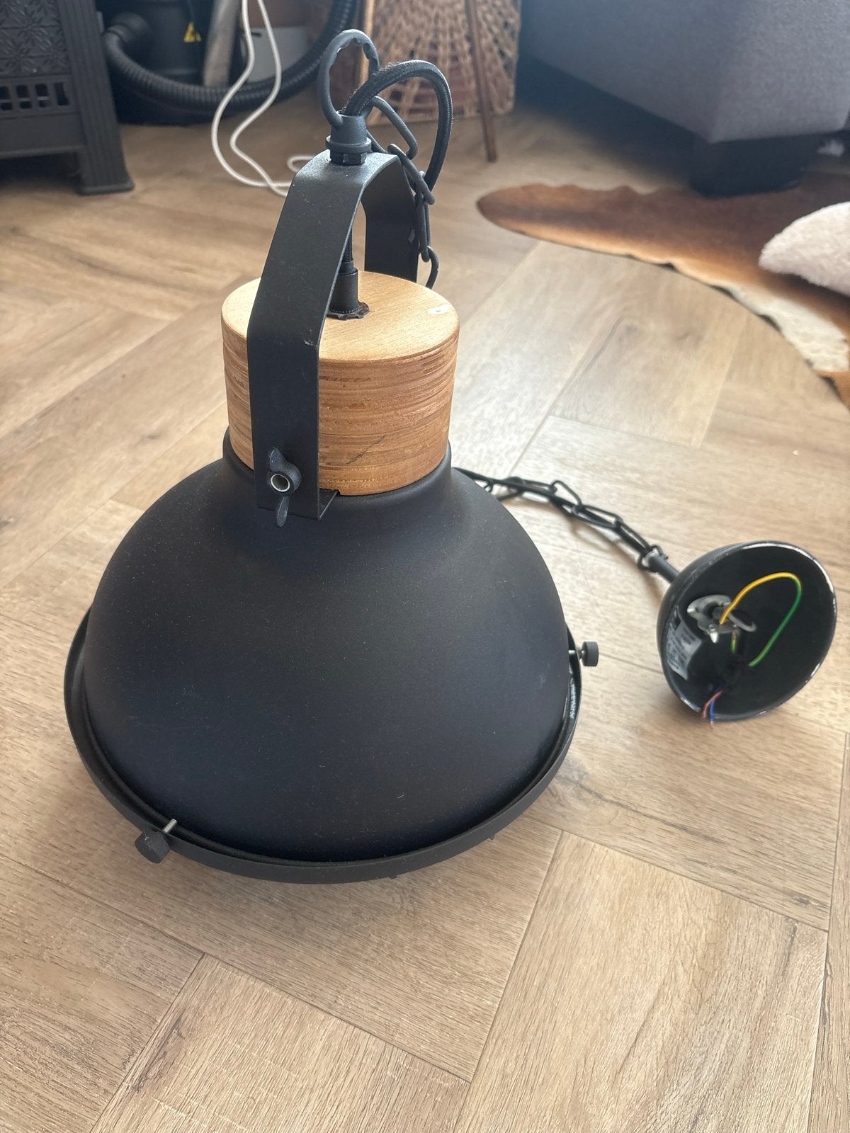 Brilliant Emma hanglamp – industrieel zwart/hout – 33 cm, Ophalen of Verzenden