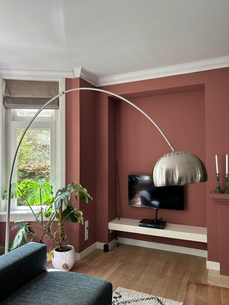 RVS Booglamp, Arco stijl, Ophalen, Zo goed als nieuw, Metaal, 200 cm of meer