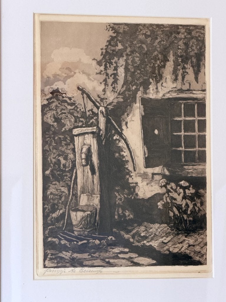 Anton Heyboer (1925 - 2005)  Ets pompje te beverwijk 1948, Antiek en Kunst, Ophalen of Verzenden, Ets, 1900 - 1949