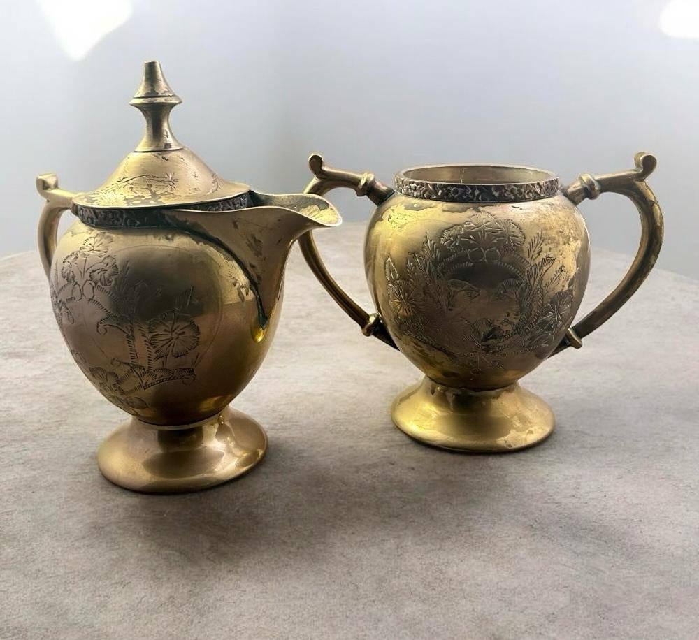 Vintage set  messing kan en  theepot., Ophalen of Verzenden