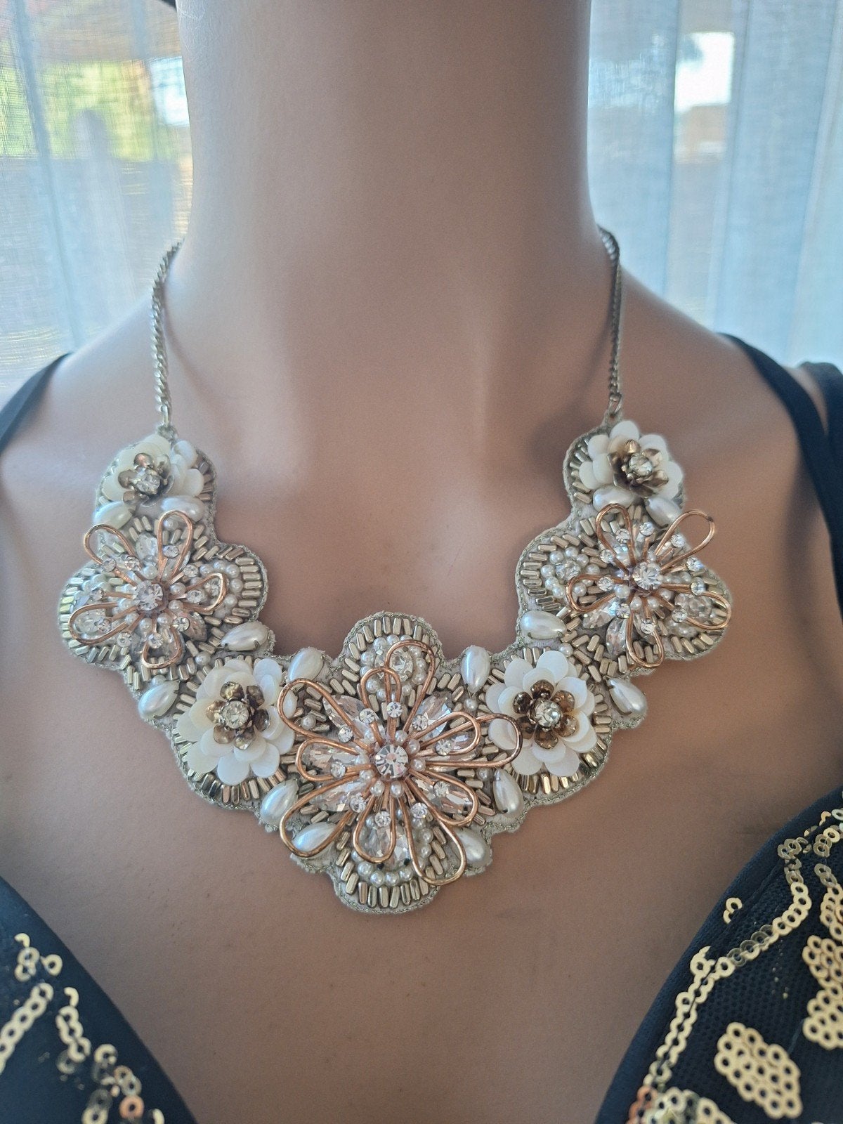 Prachtige Statement Ketting met Parels en Kristallen, Sieraden, Tassen en Uiterlijk, Kettingen, Met kristal, Overige materialen