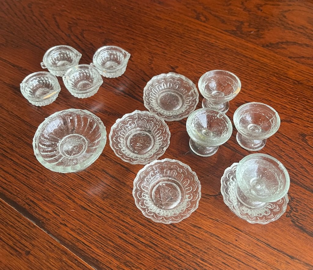 Antiek bestek, servies glas poppenhuis etc zie beschrijving, Ophalen of Verzenden