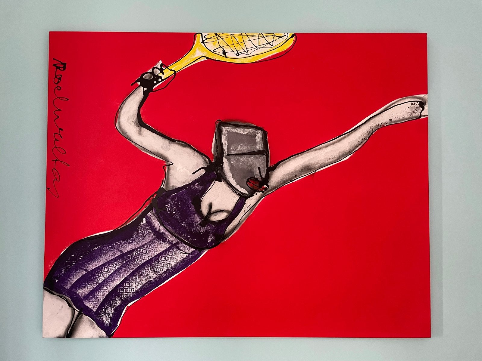 Roel Walta Schilderij Tennisster 100x80 cm, Ophalen, Figuren, Textiel, Gesigneerd