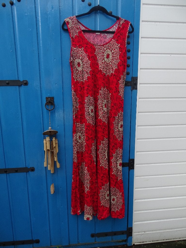 FAIRTRADE RODE HEMDJURK VIETNAM MET MANDALA-MT 44/46- TUNIEK, Blouse of Tuniek, Ophalen of Verzenden, Zo goed als nieuw, Rood