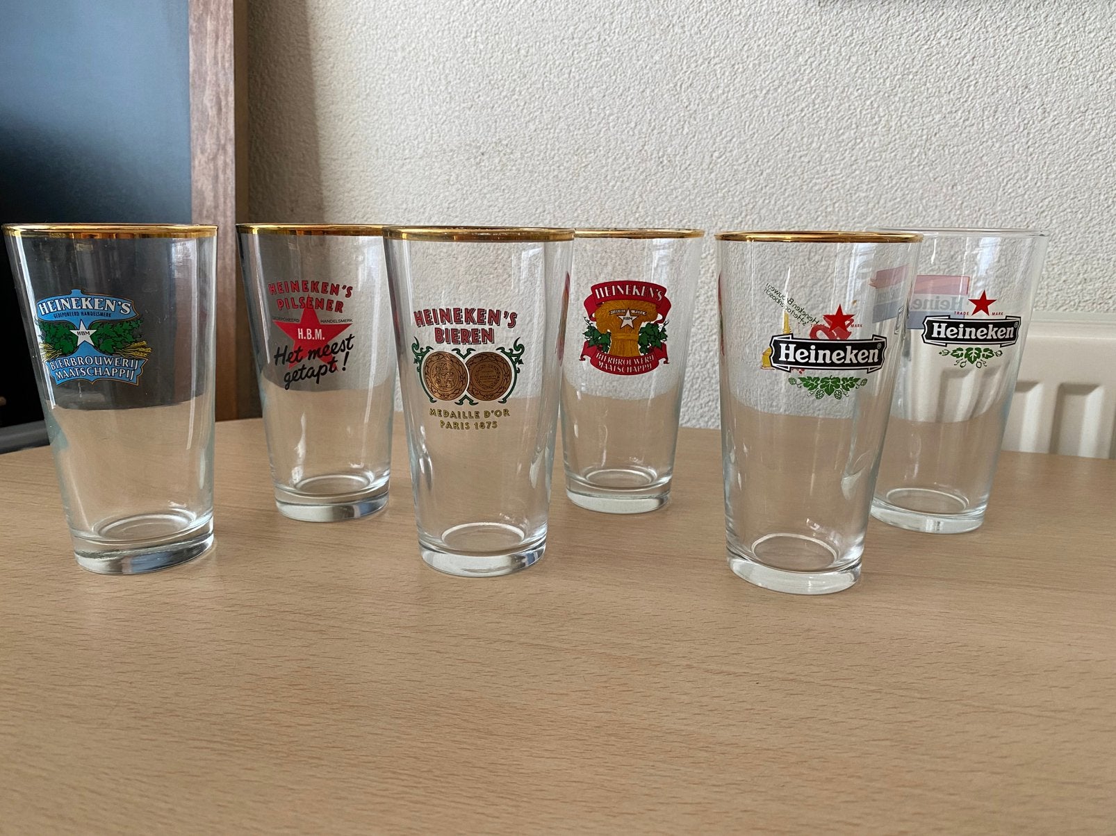 6 Heineken vaasjes - 13,5cm hoog vaas bierglas 25 cl, Ophalen of Verzenden, Zo goed als nieuw, Glas of Glazen, Heineken