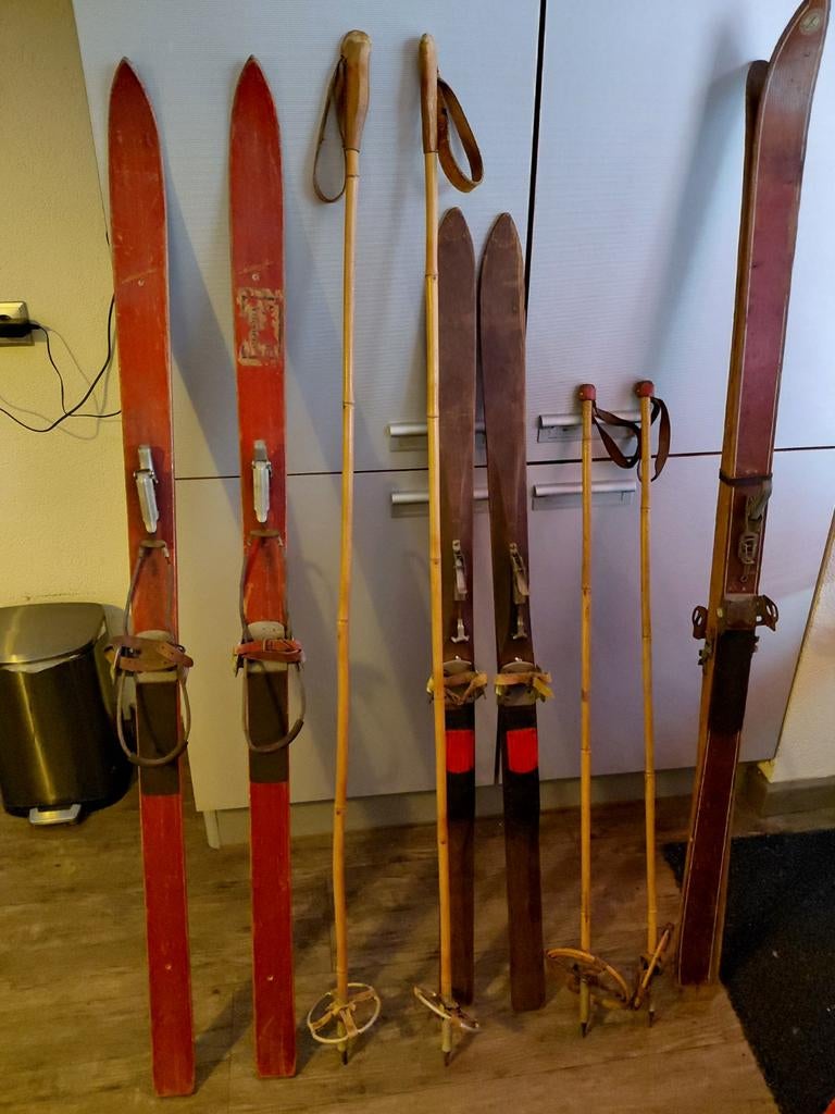Vintage houten ski's met bamboe stokken - Decoratie, Ophalen