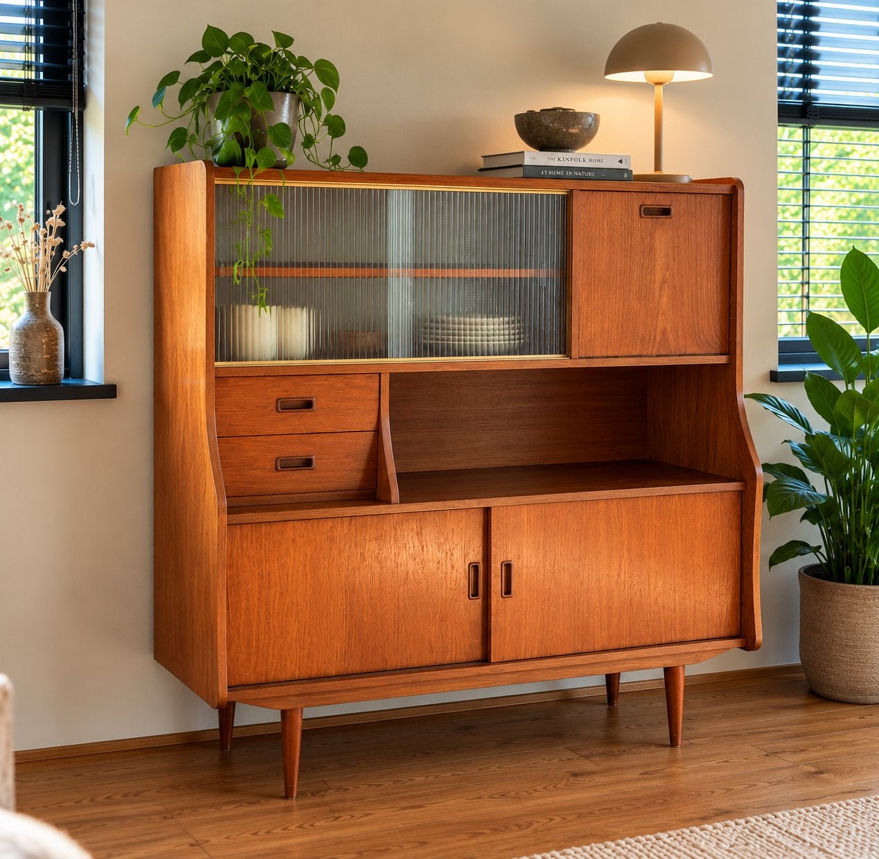 Prachtige vintage jaren 60 kast | mid-century | ribbelglas, Ophalen, Gebruikt, 100 tot 150 cm, 100 tot 150 cm