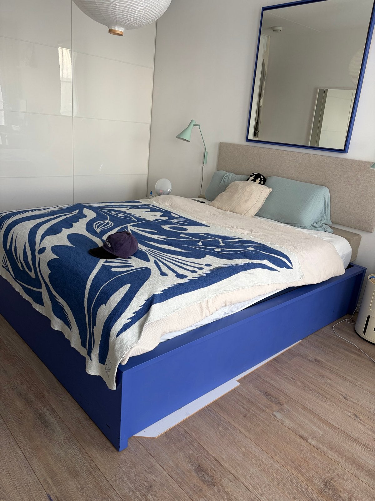 Ikea Malm bed 160x200 met opbergruimte, Ophalen, Gebruikt, Blauw, Tweepersoons