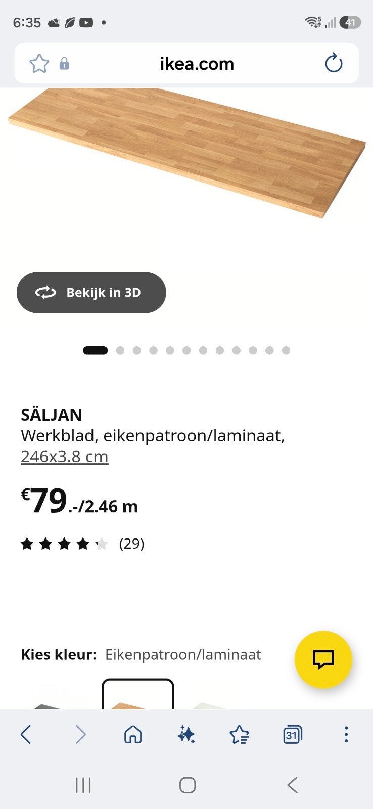 IKEA SÄLJAN Werkblad eikenpatroon/laminaat 246x3.8 cm, Ophalen, Minder dan 50 cm, Modern, Scandinavisch, Rechthoekig