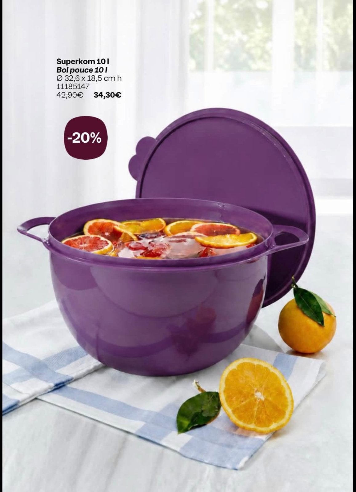 Nieuwe Tupperware Superkom 10L - Perfect voor deeg, Paars, Nieuw, Ophalen of Verzenden, Met deksel