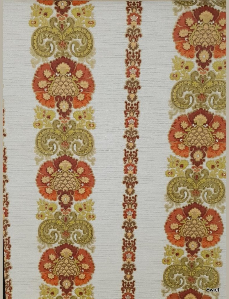 13968 Barok behang roest groen bloemen retro jaren 70 swiet, Huis en Inrichting, Ophalen of Verzenden, Minder dan 10 m², Groen