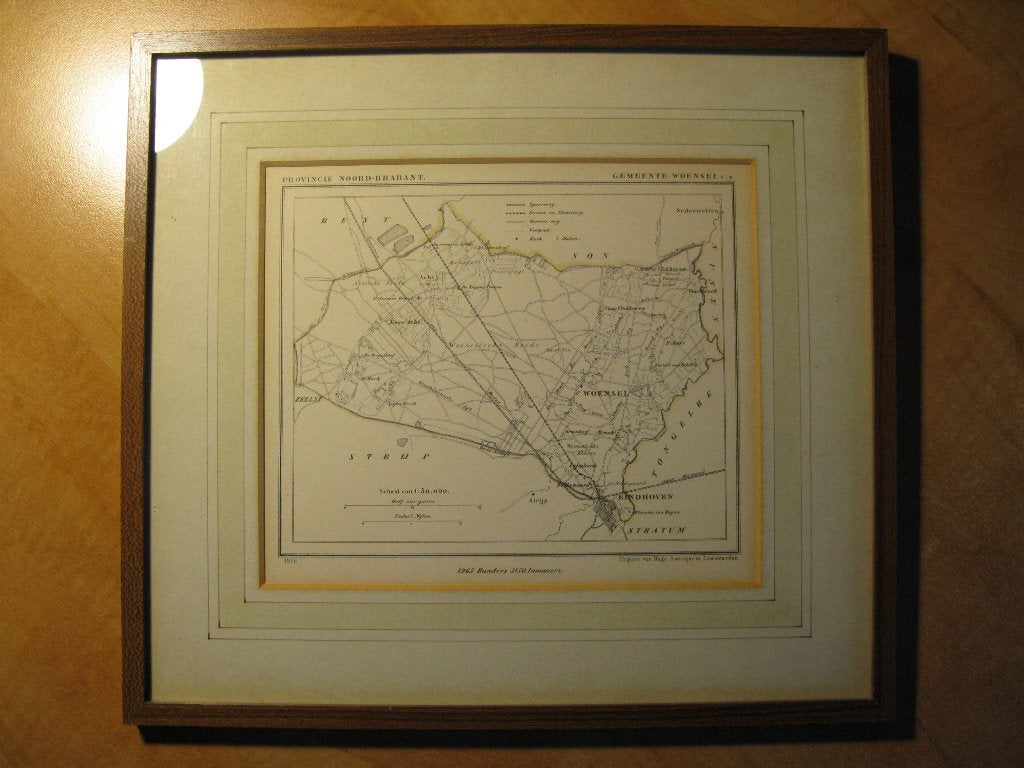 origineel Kuyperkaartje Woensel bij Eindhoven 1866 in lijst, Boeken, Gelezen, Ophalen of Verzenden, Landkaart, Jacob Kuyper